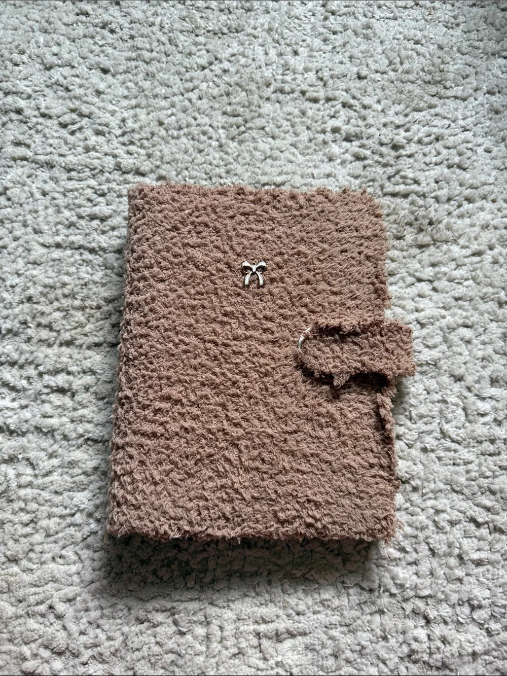 Handmade Cozy Fuzzy Journal Cover with Bow Charm - Taupe